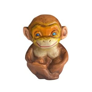 Vintage Retro NAPCOWARE Sitting BABY MONKEY BANK M-7145  Blue Gem Eyes -Japan